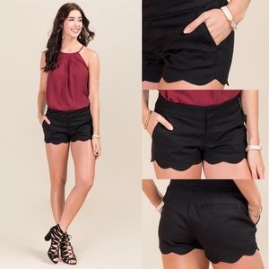 Harper Black Scallop Hem Classic Shorts